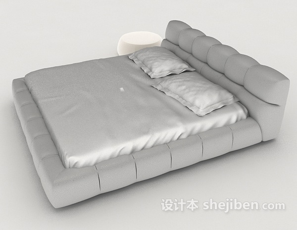 设计本简单灰色双人床3d模型下载