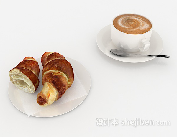 牛角包和咖啡3d模型下载