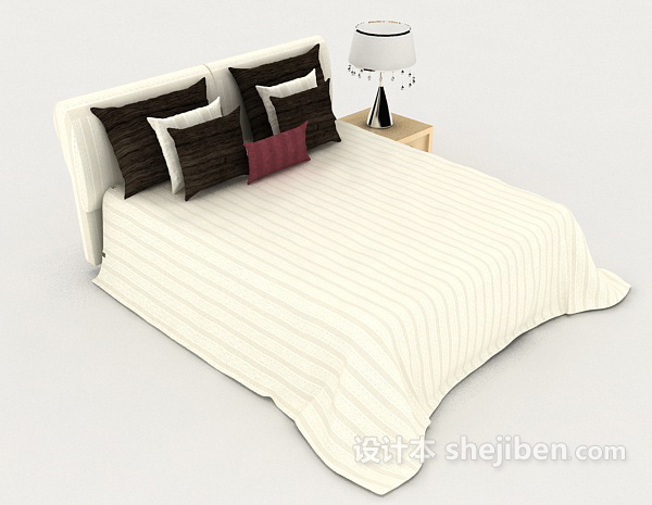 家居米白色双人床3d模型下载