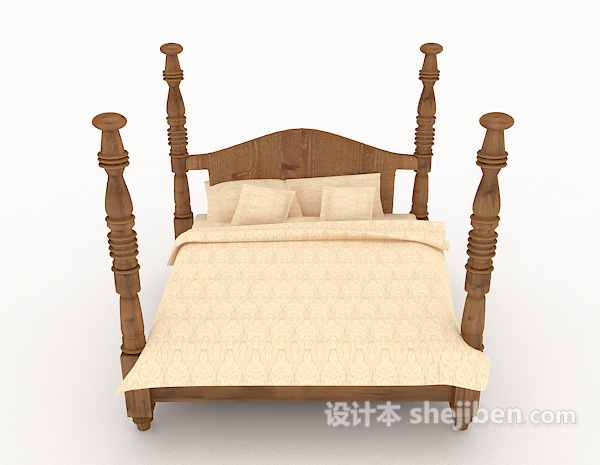 欧式风格欧式木质简约双人床3d模型下载