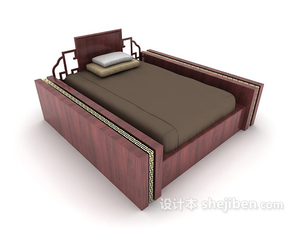 免费新中式单人床3d模型下载