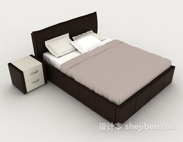 简单风格实木双人床3d模型下载