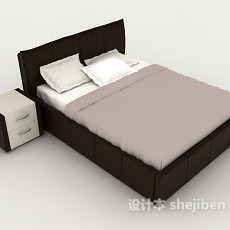 简单风格实木双人床3d模型下载