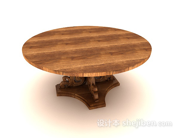 免费新中式圆形木质餐桌3d模型下载