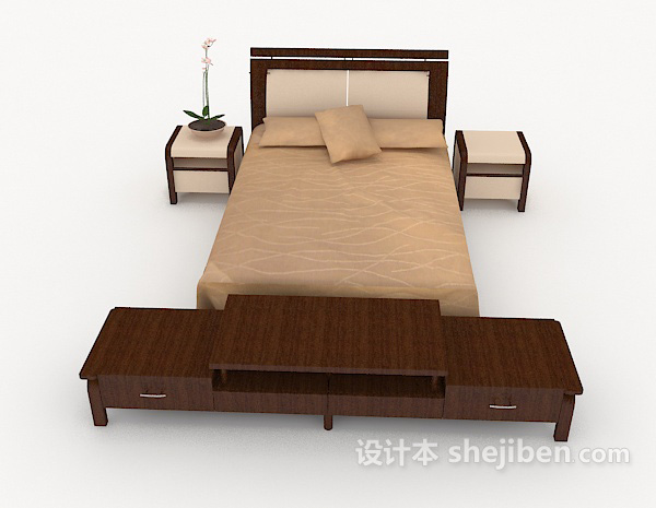 现代风格家居简式双人床3d模型下载