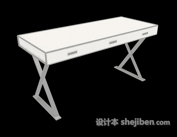 简约白色书桌3d模型下载
