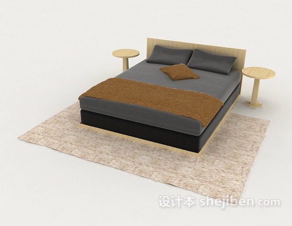 免费简单现代实用双人床3d模型下载