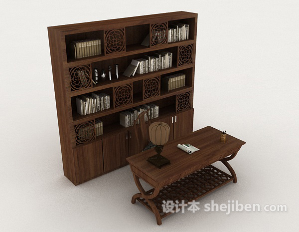 中式书桌椅柜3d模型下载