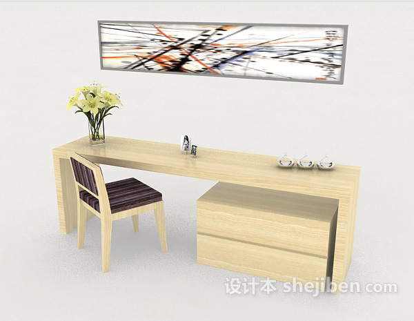 免费简约木质桌椅3d模型下载