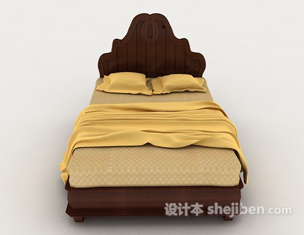 现代风格木质黄色家居双人床3d模型下载