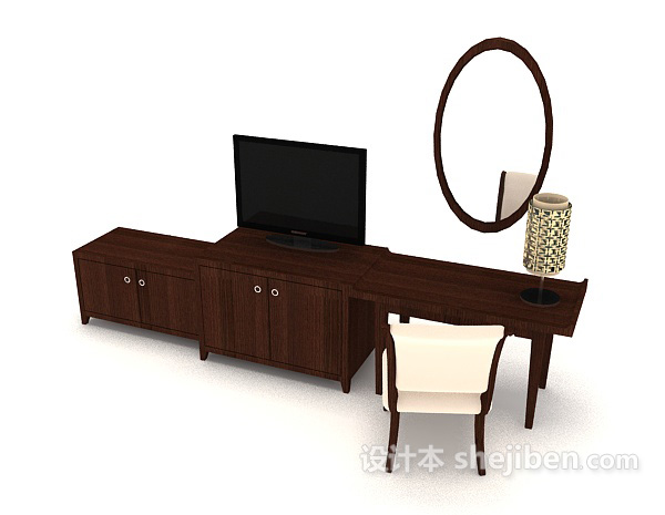 免费现代简约木质梳妆桌椅3d模型下载