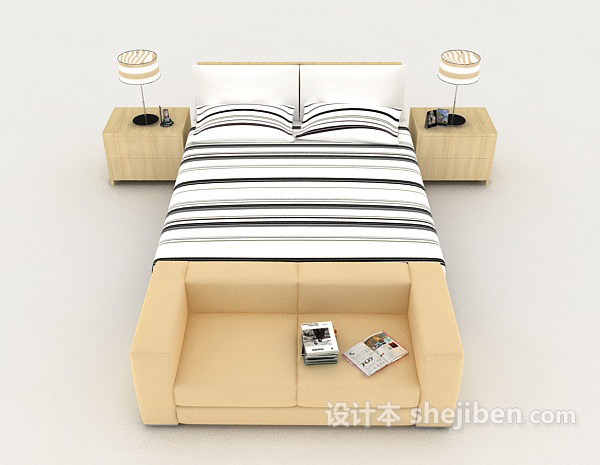 现代风格现代简约风格木质双人床3d模型下载