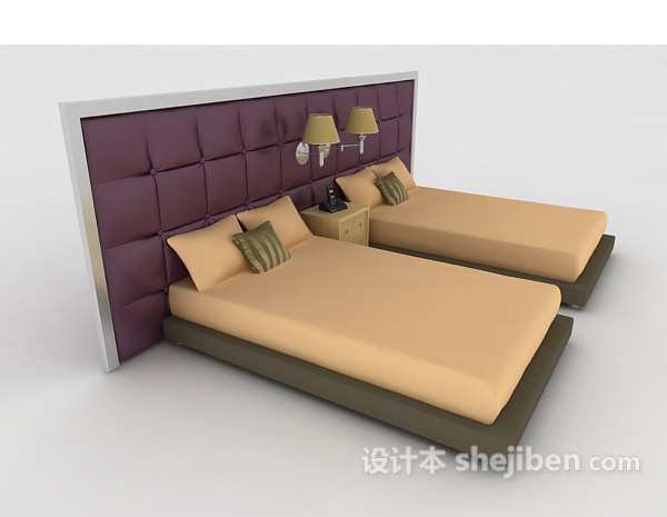 设计本简约单人床组合3d模型下载