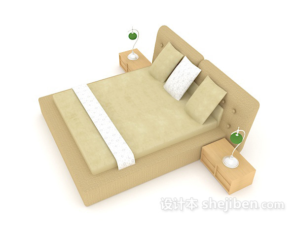 设计本浅色系简单双人床3d模型下载