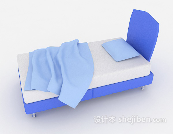 设计本蓝白单人床3d模型下载
