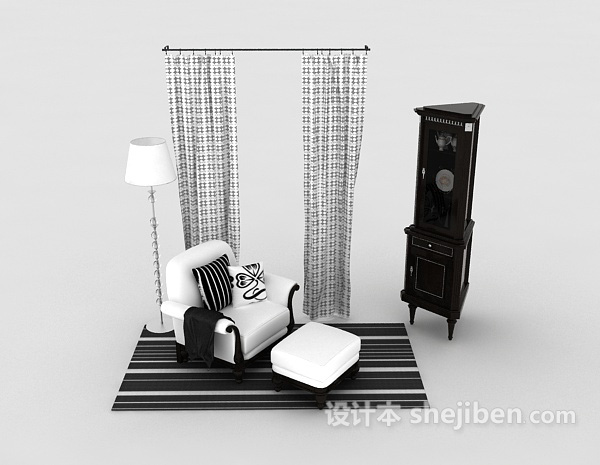 欧式风格家居简约白色单人沙发3d模型下载