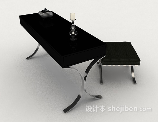 免费现代个性黑色桌椅组合3d模型下载