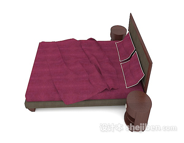 设计本中式复古紫色双人床3d模型下载