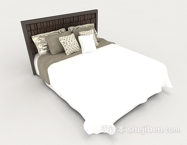 现代家居休闲白色双人床3d模型下载