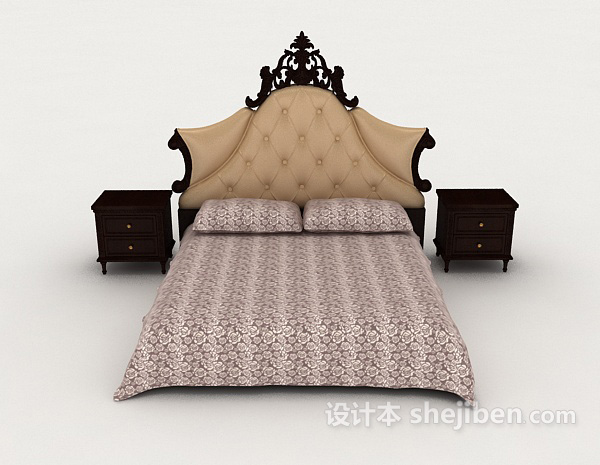 欧式风格欧式木质双人床3d模型下载