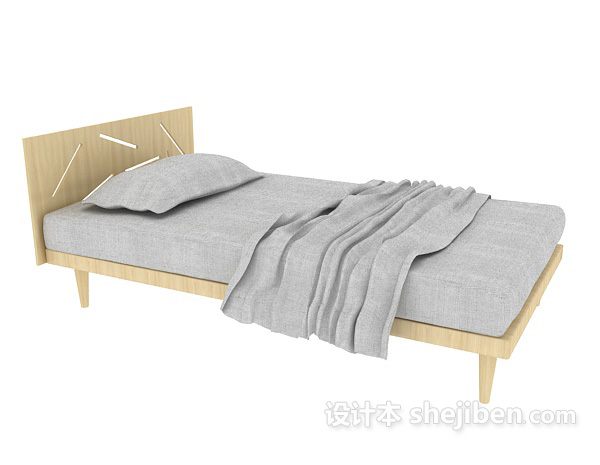 现代风格灰色木质单人床3d模型下载