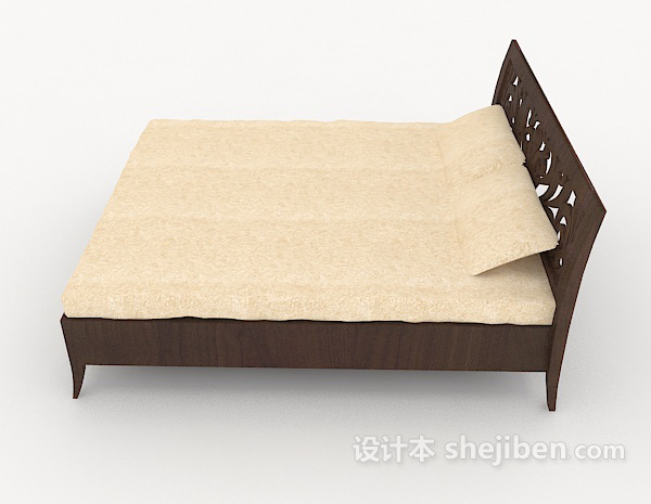 设计本木质雕花双人床3d模型下载