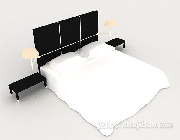 商务木质简单白色双人床3d模型下载