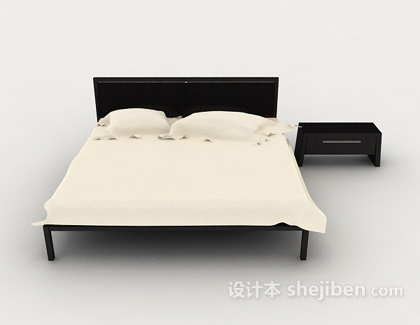现代风格黑色简单双人床3d模型下载