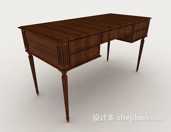 新中式复古棕色书桌3d模型下载