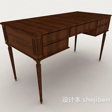 新中式复古棕色书桌3d模型下载