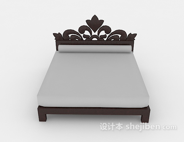 中式风格新中式木质灰色双人3d模型下载