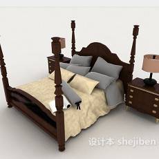 家居简单木质黄色双人床3d模型下载
