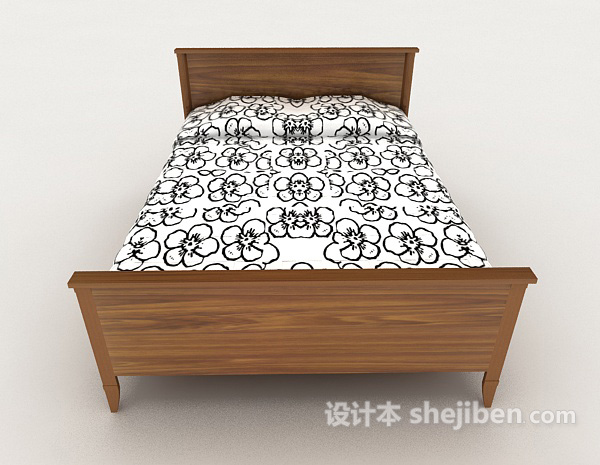 现代风格现代家居木质花纹双人床3d模型下载