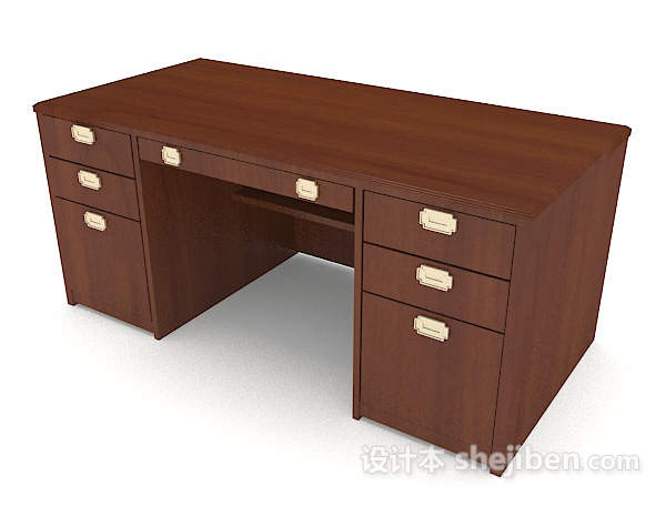 免费现代简单木质书桌3d模型下载