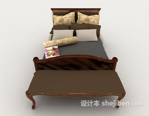 现代风格木质简约家居双人床3d模型下载
