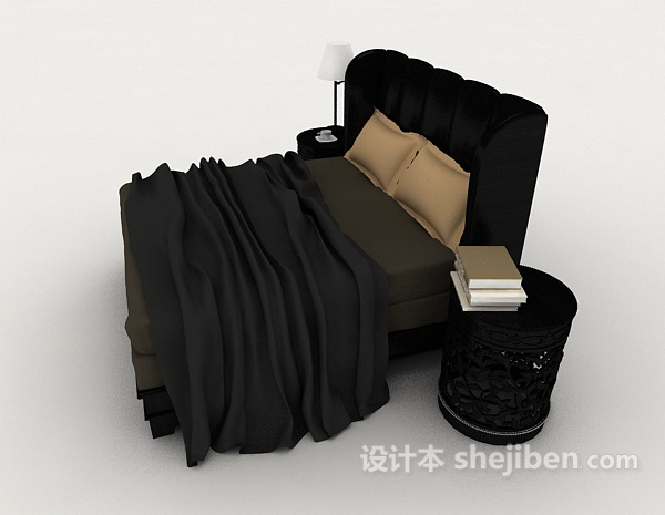设计本黑色现代床具3d模型下载