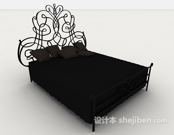 免费黑色铁艺双人床3d模型下载