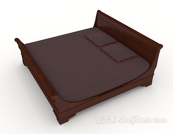 设计本新中式木质深色双人床3d模型下载