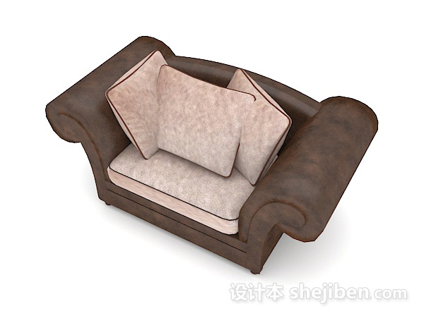 免费家居深棕色单人沙发3d模型下载