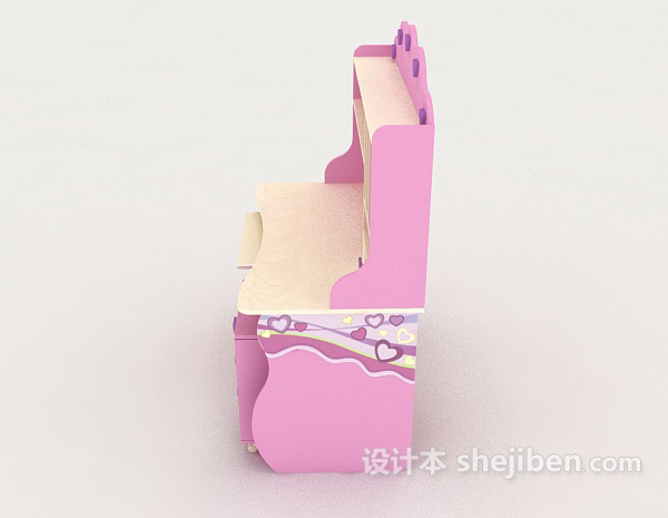 设计本粉色可爱书桌3d模型下载