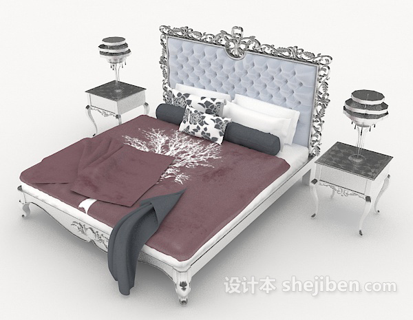 欧式风格精致欧式双人床3d模型下载