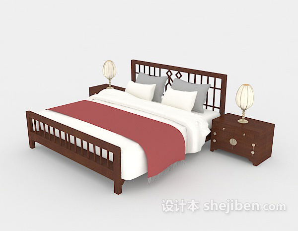 设计本传统中式双人床3d模型下载