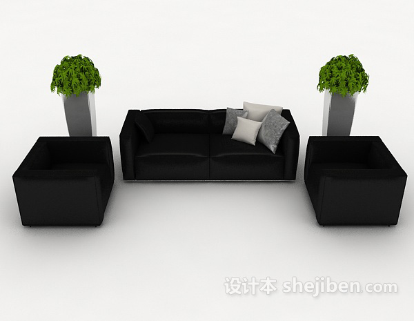 免费商务黑色简约组合沙发3d模型下载