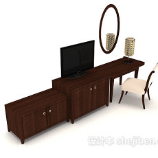现代简约木质梳妆桌椅3d模型下载