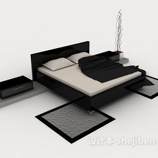 简单黑灰色双人床3d模型下载