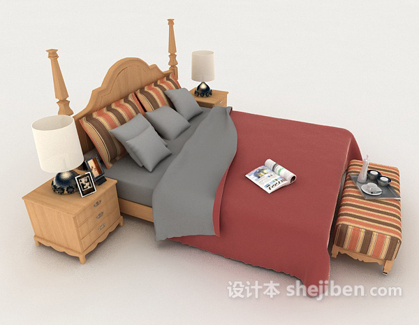 设计本现代家居个性双人床3d模型下载