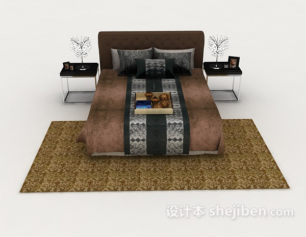 现代风格现代简约棕色家居双人床3d模型下载