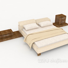 木质家居米白色双人床3d模型下载