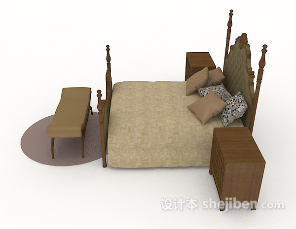 设计本欧式深色系双人床3d模型下载