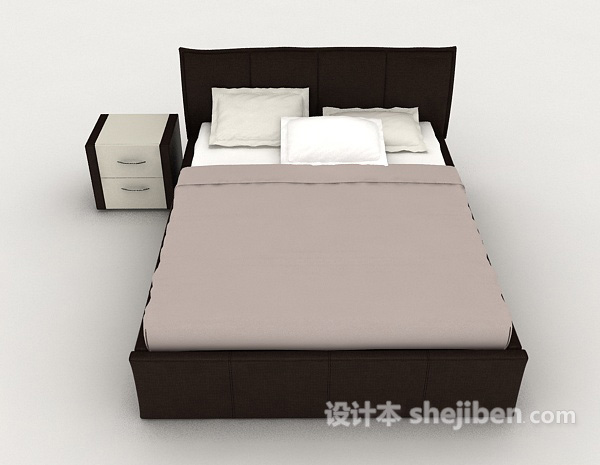 现代风格简单风格实木双人床3d模型下载